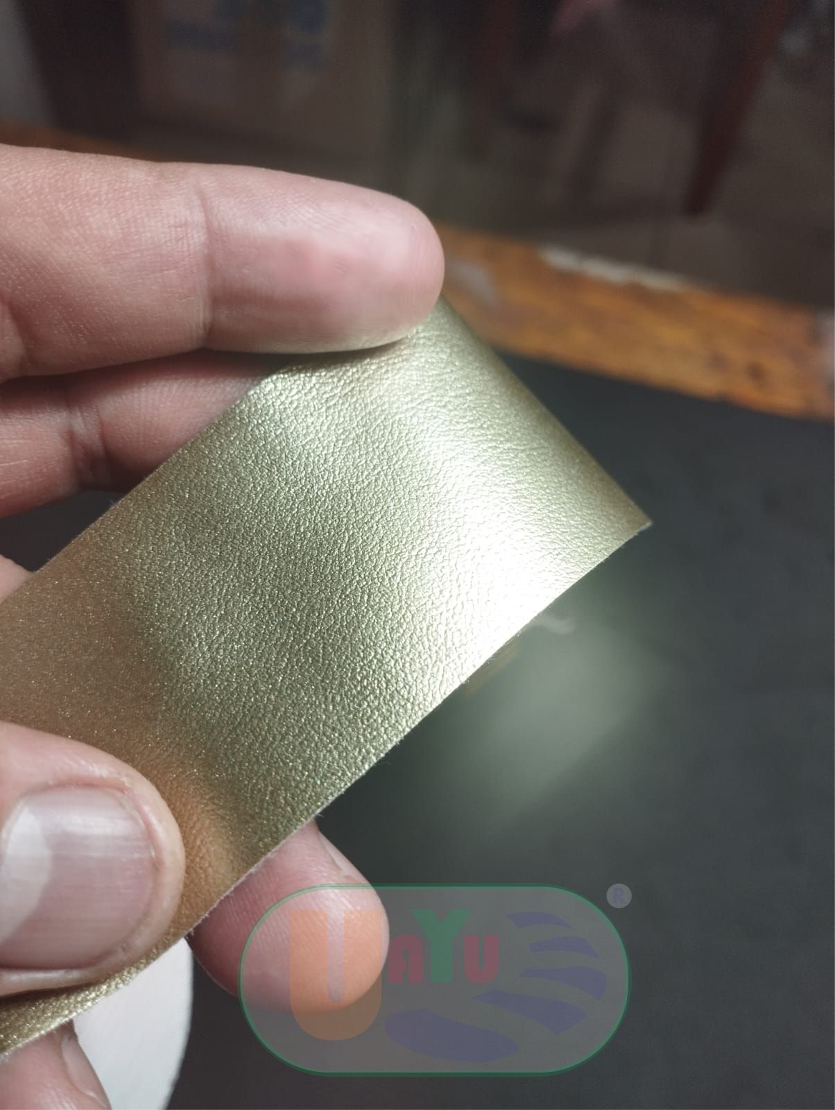 Detalle de la piel de nopal Desserto® en Oro Nativo